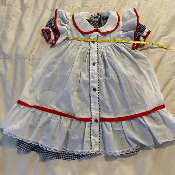 Vintage Winnie The Pooh Dress 2T Black White Gingham Pinafore USA Made Lace - Picture 2 of 16